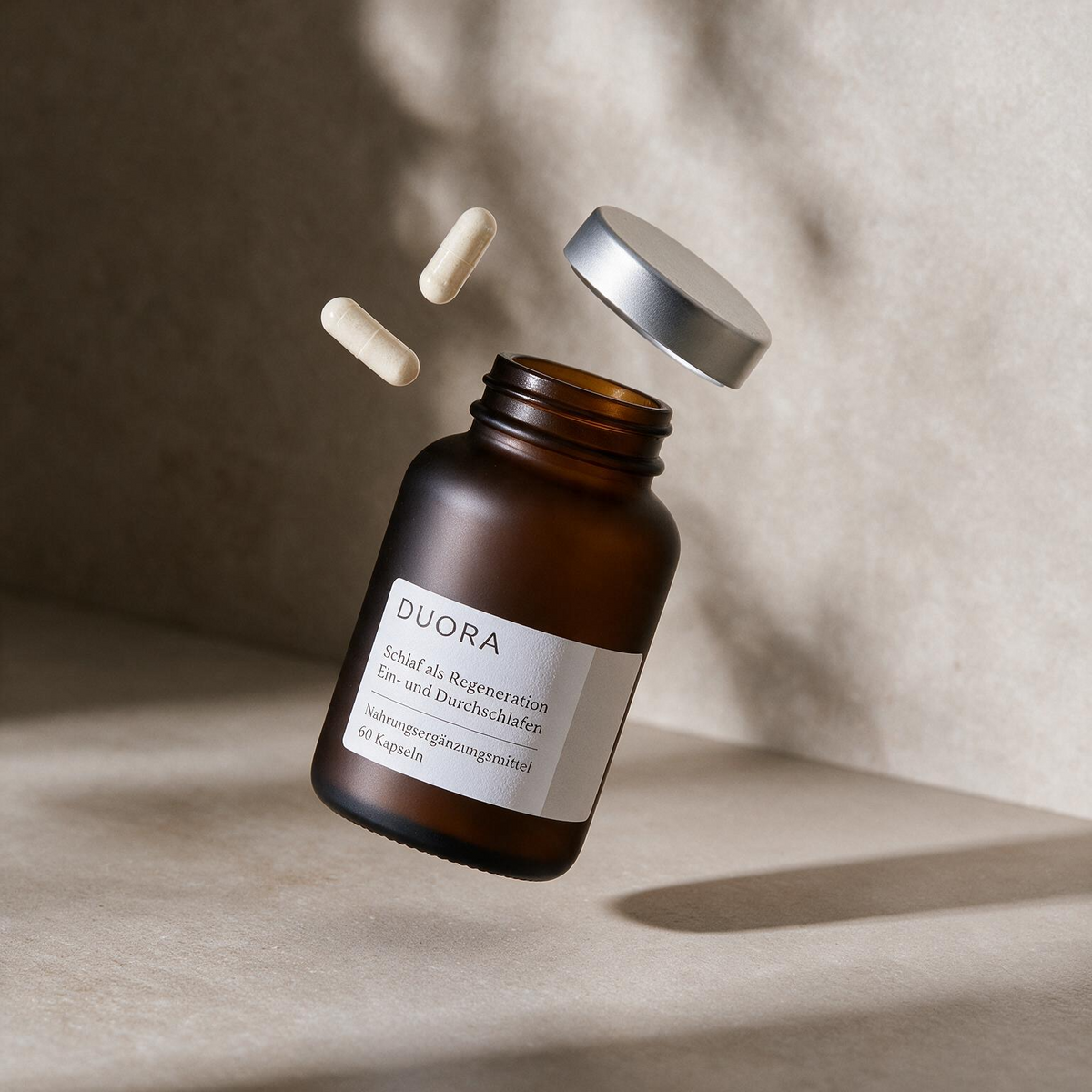 Duora Sleep – Amber-Glasflasche mit Schlafkapseln